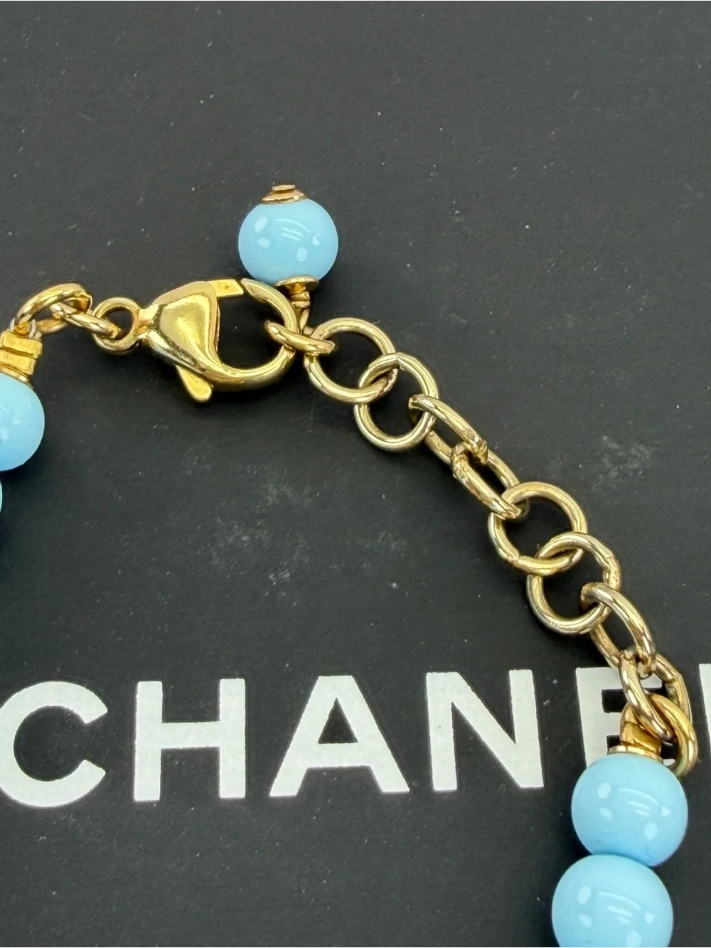 Chanel C23A Pearl Coco Mark Rhinestone Bracelet Tiffany Blue